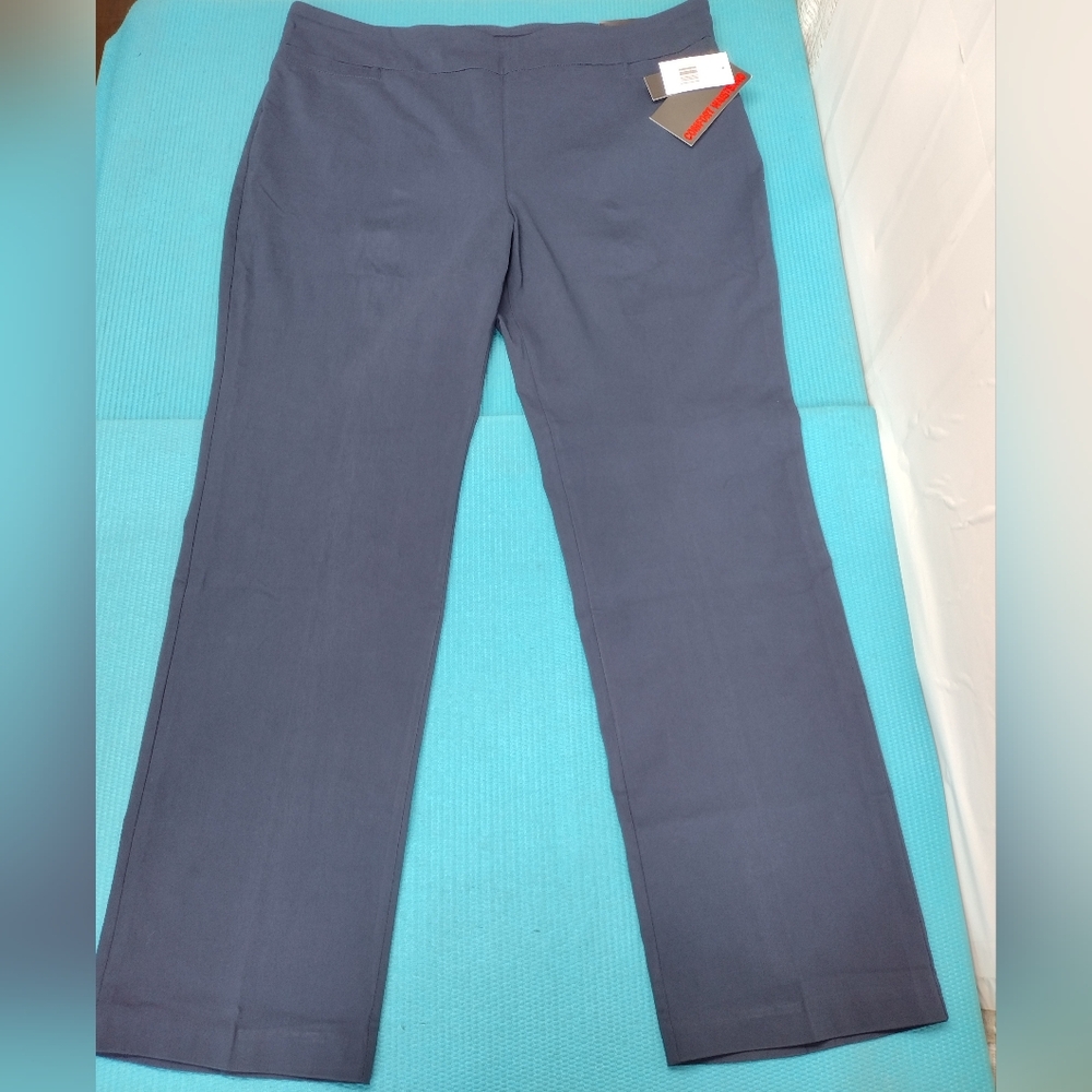NWT Briggs New York Womens Pull On Pants Straight High Rise Navy Sz 18